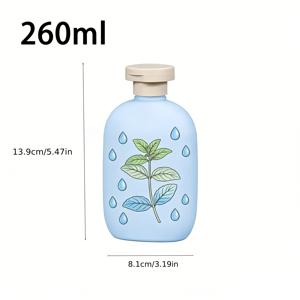 TEMU 260ml PE 플라스틱 재사용 가능 스퀴즈 병, 민트 잎과 물방울 디자인, 샴푸 보관에 적합, 누수 방지 여행용 로션 용기, 컨디셔너, 바디워시, 샤워 젤 보관에 적합