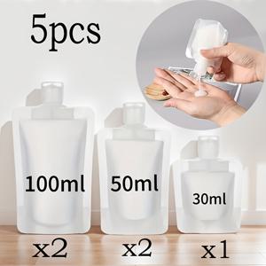 TEMU 재사용 가능한 아크릴 여행용 가방 5개 세트, 세면도구용, 누수 방지 짜내기 용기, 1.01oz, 1.69oz & 3.38oz 병에 적합, 샴푸, 컨디셔너, 로션 디스펜서 정리함용 무봉투 플라스틱 파우치 (내구성)