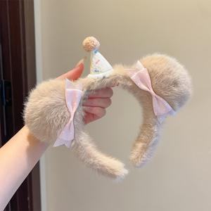 TEMU 한국 스타일 생일 모자 작은 곰돌이 머리띠 여성용 인터넷 유명인 뉴 하이 포레헤드 작은 얼굴 머리띠 헤어 클립 사진용 머리 추가 방지