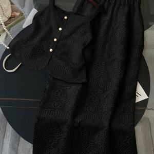 H1016 봄 여름 신상 여성 블랙 캐미솔 스커트 2pcs 세트 레이스 패치워크 캐주얼 의상
