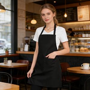 TEMU 1개 검정색 앞치마, 더블 포켓 디자인, 두꺼운 폴리에스터 캔버스 가정 주방 작업복 앞치마