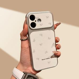 TEMU 휴대폰 케이스 - 풀 커버 보우노트 영어 신상 럭셔리 업그레이드 즉석 17 쉘 휴대폰 케이스, 리치 텍스처 즉석 대형 뷰 인조 가죽 낙하 방지 무광택, 아이폰17 프로맥스 16 15 14 13 12 11 보호 커버, 크리스마스 선물