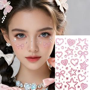TEMU 2개입 멀티컬러 모양 얼굴 스티커 장식 하트 별 올매치 디자인, 무대 파티 메이크업 포인트, 여학생용 크리에이티브 뷰티 데코 세트