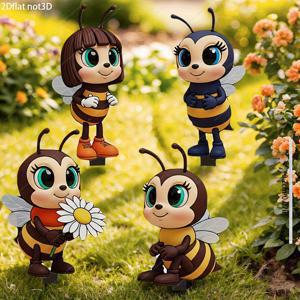 2D 평면, 2D 평면 2D 평면 4개 세트 귀여운 꿀벌 친구들 아크릴 정원 장식, 안뜰, 잔디 야외 전시, 실내 화분 등에 적합, 완벽한 휴일 선물-기념 선물. 축제 기간에 사용할 수 있는 제품, 꿀벌 정원 말뚝, 아크릴 소재, 파티오, 원예에 적합, 생동감 넘치는 휴일 장식, 이상적인 축제 선물, 활기찬 장식용 지면 말뚝, 2D 평면
