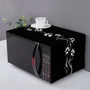 TEMU 1개, 전자레인지 먼지 덮개, 냉장고 덮개, 세탁기 덮개, 2D 평면, 블랙 앤 화이트 대비 디자인 동물 발자국 패턴, 대부분의 표준 냉장고 및 전자레인지에 적합, 간편한 청소 표면, 장식