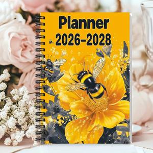 TEMU 1개 귀여운 벌과 꽃 디자인 A5 스프링 제본 플래너 | 2026-2028 학술 및 전문가용 캘린더 (생일 알림 포함) - 교사, 학생, 사무실, 가정에 적합