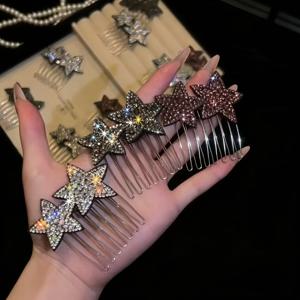 TEMU 3개 라이트 럭셔리 고급 스타 라인스톤 거꾸로 머리 빗, 패셔너블하고 활용도 높은 하이탑 헤어스타일링 빗, 날림머리 스타일링 도구, 헤드피스
