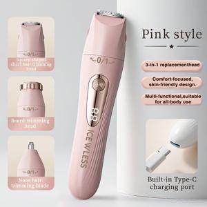TEMU 여성용 전기 제모기 2-in-1 트리머 & 쉐이버, 비키니, 겨드랑이, 바디용 - 통증 없는 듀얼 헤드 헤어 트리머