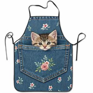 TEMU 스타일리시한 성인용 사이즈 민소매 앞치마 1개, Kitten_in_poet_of_floral_jeans 프린트 패턴, 실용적이고 휴일 파티, 요리, 베이킹, 집 청소, 주방 가사용으로 적합