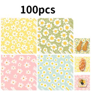 빵용 기름기 방지 종이 100/200개, 18*18cm, 데이지와 기타 꽃무늬가 있는 봄 꽃 디자인, 성 패트릭의 날, 새해, 밸런타인데이, 결혼식 및 기타 파티 행사에 적합