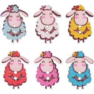 TEMU 50pcs DIY 공예에 대 한 대량에 귀여운 양 모양 나무 단추 바느질 뜨개질 카드 만들기, 믹스 컬러
