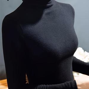 TEMU 솔리드 터틀넥 슬림 풀오버 탑, 우아한 롱 슬리브 이너웨어 열풍 스웨터, 여성 의류
