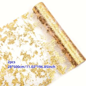 얇은 메시 금박 테이블 러너 2개 세트 (28*275/500cm), 결혼식, 발렌타인데이, 이벤트, 생일 파티 및 테이블 장식에 적합 (다양한 색상으로 제공)