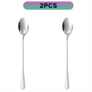 TEMU 2pcs 긴 손잡이 아이스 티 스푼, 7.8 인치 미묘한 긴 손잡이 티 스푼, 커피 스푼, 스푼, 스테인리스 스틸 저어 스푼, 식기 세척기 안전, 내구성 있는 식기, 빛나는 은색, 음악 축제, 생일, 파티, 집들이, 모임