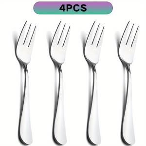 TEMU 2/4pcs 스테인리스 스틸 소형 애플리케이터 포크, 소형 디저트 포크 세트, 은 포크 식기 세트, 5.5 인치, 거울 폴리시, 식기 세척기 안전, 내구성 식기, 샐러드 디저트 식기, 반짝이는 은