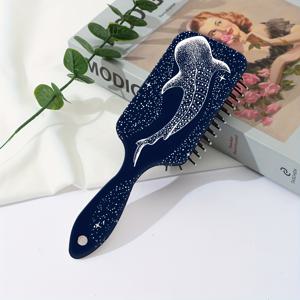 TEMU 1개/봄/여름 파란색 고래 프린트 대형 보드 헤어 마사지 빗, 모발 뿌리 활성화, 엉킴 방지 정전기 빗