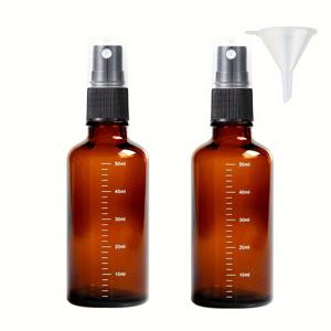 TEMU 50ml 눈금 병, 앰버 유리 스프레이 병 (미세 미스트 스프레이 및 먼지 캡 포함), 물꽃, 청소제, 측정 플라스크용 빈 리필 가능 액체 화장품 스프레이 병 용기 (2개입)