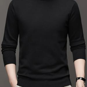 남성용 솔리드 컬러 터틀넥 스웨터 - 부드러운 스트레치 니트 긴팔 보온 탑, 가을 겨울용 레귤러 핏 캐주얼 & 오피스웨어, 손세탁 전용, 클래식 니트웨어, 고품질 스티칭, 따뜻한 풀오버, 겨울 필수 아이템