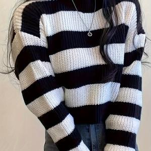 가을용 긴팔 여성 스웨터, 루즈핏 풀오버 탑