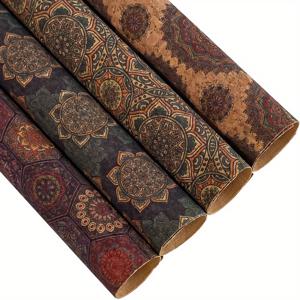 에스닉 스타일 원단 코르크 가죽 4개 8.2 X 11.8 (21X30Cm) 얇은 빈티지 플로럴 인조 가죽 시트, 캔버스 뒷면 재질, 보우 귀걸이 제작 공예용