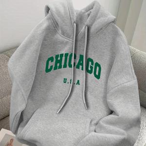 TEMU 남성용 시카고 미국 그래픽 후드티 - 블랙 캐주얼 루즈핏 