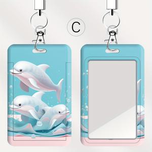 TEMU 2D 귀여운 만화 돌고래 테마 의사 및 간호사용 카드 홀더, 버스 카드 및 학생 ID 카드에 적합, 손목 스트랩 포함