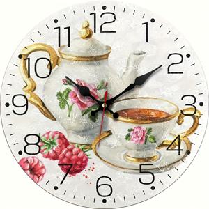 TEMU 1개 원형 시계, 간편한 창의적인 패션 벽시계, 빈티지 티컵 창의적인 시계, 무소음 쿼츠 원형 나무 시계, 침실 거실 사무실 주방 욕실 장식에 적합, 배터리 작동 (배터리 미포함)