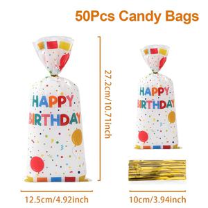 TEMU 25/50/100개, 도트 무늬 생일 사탕 가방, 플라스틱 컬러풀 도트 해피 버스데이 셀로판 사탕 가방, 타이가 있는 선물 가방, 생일 파티 선물 가방 장식에 완벽함