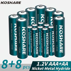 KOSHARE AA 및 AAA 배터리 충전식 니묘 배터리 (가정용 전자기기용), 리모컨, 알람 시계, 게임 컨트롤러, 태양광 조명, 게임 콘솔 등에 적합 - 최대 1000회 사용 가능 - 미리 충전 후 즉시 사용 가능