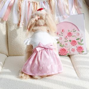 TEMU 바발 소매 꽃잎 드레스, 발렌타인데이에 고양이, 강아지 등 애완동물에게 입히기에 완벽한 스팽글 소재의 신축성 좋은 플러시 소매 꽃잎 드레스 (봄, 여름)