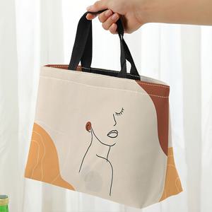 TEMU 남녀공용 라인 패턴 프린트 점심 가방, 누수 방지 재사용 가능 폴리에스터 도시락 가방, 직사각형 보온 도시락 상자, 사무실/직장/해변/여행에 적합 - 양면 인쇄 디자인, 식품 접촉 금지