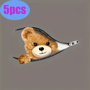 귀여운 곰 지퍼 다림질 스티커 5개 세트 - 티셔츠, 베개, 패브릭 공예용 비닐 DIY 패치, 다림질 적용, 탈부착 가능한 의류 장식 데칼
