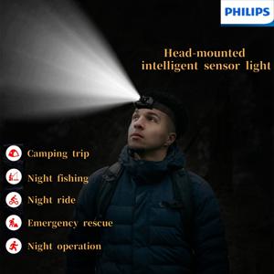 TEMU PHILIPS 초경량 센서 헤드램프, 야외 하이킹, 캠핑 및 순찰용 다중 조명 모드를 위한 각도 조절 디자인