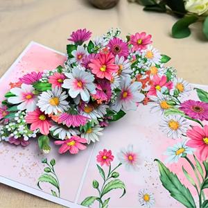 TEMU 1개 데이지 팝업 카드, 생일, 어버이날, 기념일 또는 누군가를 생각해주는 메시지를 전달할 때 적합합니다. 메시지 카드와 봉투가 함께 제공되며 파티, 홈 또는 초대장에 완벽합니다.