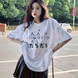 TEMU 만화 고양이 일본 스타일 패턴 남녀 공용 루즈핏 활용도 좋은 티셔츠 여름 반팔 상의