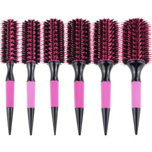 핑크 & 블랙 나일론 브리슬 & 롤 컬링 헤어 스트레이트닝 브러시, 하트 모양 팁 & 미끄럼 방지 그립 - 6면 라운드 브러시로 볼륨, 컬링, 스무딩 - 젖은/마른 머리용 밀도 증가 - 모든 머리 타입과 호환 (여성용 헤어 스타일링 도구) - 핑크 & 블랙 색상 옵션, 인체공학적 핸들, 일반 머리용 엉킴 방지 브러시, 풍성하고 매끄러운 결과|스타일러