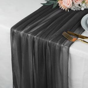 TEMU 1개 블랙 튤 cascading 테이블 러너, 스타일 테이블보, 블랙 샤이니 쉬폰 11.8 X 118.1인치 직사각형 긴 가벼운 테이블 러너, 컨트리 웨딩 신부 테이블 장식, 로맨틱 분위기, 부활절, 어버이날에 적합