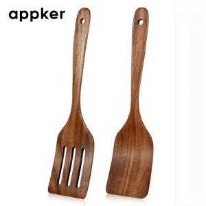 TEMU Appker 나무 뒤집개 2개입 - 베이킹, 뒤집기 및 간편하게 사용 가능한 다용도 조리 도구 - 논스틱 프라이팬 및 일상적인 요리에 필수적인 주방 도구 - 홈 셰프를 위한 우아한 집들이 선물 - 내구성이 뛰어난 천연 나무 디자인