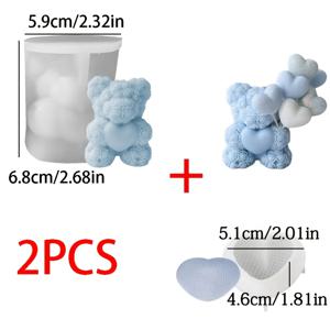 SPMOLD 2개 세트 & 하트 캔들 몰드 - 3D 곰이 하트를 꼭 쥐고 있는 디자인의 핸드 퍼드 실리콘 왁스 몰드, DIY 향초, 웨딩 페이버, 선물, 수제 소이왁스 캔들용 (왁스용) - 불규칙한 모양