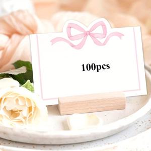 TEMU 25/50/100개 핑크 & 블루 리본 보우 플레이스 카드 - 결혼식, 생일, 파티용 우아한 매트 종이 빈 이름 좌석 카드 - 손님 테이블 장식, 이벤트 데코 필수품, 디자인, 세련된 공예