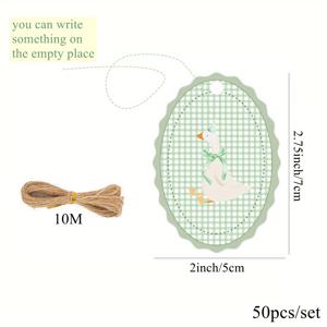 TEMU 50개입 기발한 거위 테마 종이 라벨, 녹색 격자 디자인, 생일 축하용 행잉 태그 및 선물 포장에 완벽