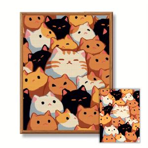 TEMU JOZYSH 30X40Cm/11.8X15.7Inch, 십자수 키트 액자 없음, 자수 공예 세트, So Many Cats, 패턴 프린트 십자수 키트, 랜덤 실 보드 십자수 재료 키트, 거실 현관 침실 장식