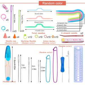 TEMU 플라스틱 바늘 케이블 스티치 홀더 및 뜨개질용 알루미늄 바늘, 뜨개질 스티치 마커, 재봉 뜨개질 키트 (코바늘 후크, 자, 바늘 캡 및 코바늘 포함)