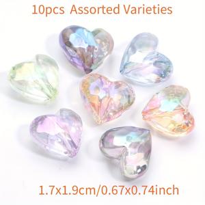 17X19mm 10개 랜덤 혼합 색상 입체 하트 AB 컬러 아크릴, 주얼리 수제 제작 재료 팔찌 목걸이 귀걸이 키체인 휴대폰 펜던트 크리스마스 선물 추가 공예품