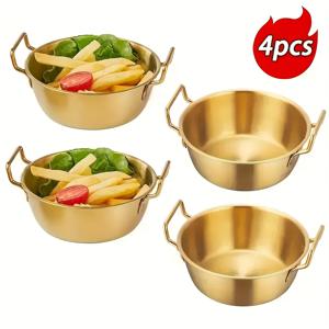 4개 골든 스낵 보울 핸들 포함, 5.51인치, 홈 및 야외 피크닉용 케첩 접시, 가볍고 휴대하기 쉬움, 아름답고 세척이 간편함