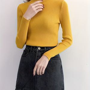 신상 가을/겨울 코어스펀 원사 베이스 레이어 풀오버, 활용도 높은 슬림핏 바디콘 여성 스웨터, 하프 터틀넥 긴팔 상의, 활용도 높고 따뜻함