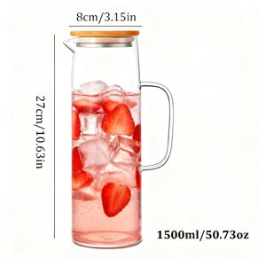 TEMU 1개 유리 주전자 대나무 뚜껑 - 1000ml/1500ml 고온 저항 스토브 안전 병, 뜨겁거나 차가운 물, 주스 냄비 및 아이스 티 냄비에 적합