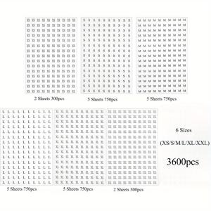 3600개 의류 사이즈 스티커 6가지 사이즈 (XS/S/M/L/XL/XXL), 24장 자체 접착 라벨, 라운드 블랙 의류 사이즈 스티커 티셔츠 바지 스커트 소매점 가정용