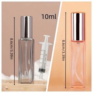TEMU 핑크 및 그레이 색상 5ml, 10ml, 20ml 사각형 재충전용 화장품 유리 스프레이 병 2개 세트, 무료 디스펜서 포함. 다양한 향수, 에센셜 오일, 기타 액체 리필용 휴대용 병