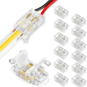 TEMU 2핀 8mm LED 스트립 커넥터 13팩, 납땜 불필요 LED 테이프 라이트 커넥터, 12V 및 24V 단색 COB/SMD 2835 3528용 격자 없는 트랙 조명에서 스트립을 전선에 연결하는 커넥터